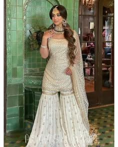 Pakistani Sparkling Indian Sharara Suit for Women USA, Georgette Fully Siched Sequin Embroidered Ethnic Readymade Wedding Wear, Indian Suit Ivory suit  embroidery work  sharara  indian suit  all size available  custmization available Pakistani Sharara Designs For Wedding, Gold Punjabi Suit, Gharara Designs, Bridal Suits, Desi Fits, Dresses Traditional