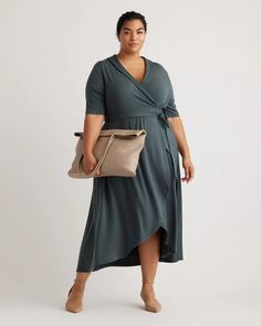 Midi Wrap Dress, Quince Dresses, Elbow Length Sleeve, Mulberry Silk, Quince, Timeless Classic, Dress Collection, Midi Length, Plus Size Dresses