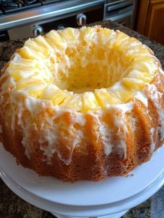 a pineapple bundt cake on a white plate