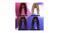 four different types of wigs with long hair