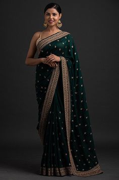 Peacock Green Designer Embroidered Silk Wedding Saree-Saira's Boutique Bridesmaid Indian, Bridal Sari, Designer Sarees Wedding, Bridesmaid Saree, Party Kleidung, Green Saree, Embroidery Saree, Art Silk Sarees, Embroidered Wedding