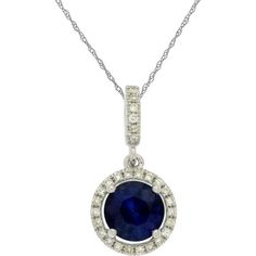 Royal 14K White Gold Pendant Necklace with Round Sapphire and Diamond Halo - 1.23 Carat Total Gem Weight Luxury Round Necklaces With Lab-created Sapphire, Halo 1, White Gold Pendant Necklace, Round Sapphire, White Gold Pendant, Jewelry Appraisal, Diamond Education, Ring Pendant Necklace, Royal Jewelry