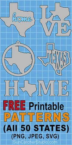 the texas state silhouettes are shown with free printable patterns for all 50 states