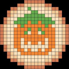 an orange and green pumpkin is shown in the shape of a cross stitch pattern on a black background