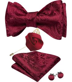 PRICES MAY VARY. 【SET】1*Self Tie Bowtie+1*Floral Lapel Pin+1*Pocket Square+1*Cufflinks. YOHOWA has more than 1,500+ styles of BOWTIES TIES waiting for your choice, please click the brand name"YOHOWA". 【CUSTOMER NOTICE】This bowtie is SELF TIE, and you need to tie it yourself. YOHOWA is a professional shop in terms of ties/neckties. The self bow tie for men make you very GENTLEMAN and ATTRACTIVE. You can DIY your favorite style, show your characteristic. Be a PERFECT man!! 【SIZE】bowtie Length*Widt Elegant Groom's Set With Ties, Elegant Sets With Ties For Groom, Classic Formal Sets With Bow Tie, Elegant Sets With Bow Tie For Wedding, Classic Party Sets With Ties, Elegant Wedding Sets With Bow Tie, Elegant Red Suit And Tie Accessories For Groom, Elegant Party Sets With Bow Tie, Elegant Red Cufflinks For Formal Occasions