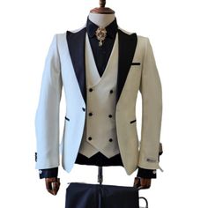 This Giovanni Testi Suits With Double Breasted Vest - 3 Pieces Peak Lapel In Color Tan In Single Button Side Vented Double Breasted Vest, Peak Lapel, Wedding Suits, Mens Suits, Blazer Suit, White Color, Double Breasted, 3 Piece, Man Shop