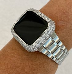 Apple Watch Band 49mm Ultra Silver Stainless Steel Ultra Thin & or Apple Watch Cover Lab Diamond Bezel Smartwatch Bumper Bling 38mm-45mm Silver Apple Watch Band, Silver Apple Watch, Apple Watch Cover, Apple Watch Sizes, Bracelet Apple Watch, Ceramic Watch, Apple Watch Case, Apple Watch Strap, Bezel Diamond