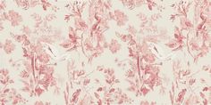 a pink floral wallpaper with birds and flowers