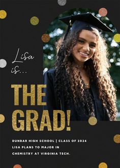 a graduation photo with gold confetti on it and the words, the grad