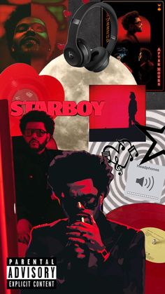 a collage of various images with the words starboy on it and an image of a man holding a cell phone