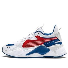 (Kids) PUMA RS-X Hard Drive 'White Risk Red Blue' 370644-03 (SNKR/Light/Casual/Low Top/Big Kid) Red Casual High-top Running Shoes, Casual Red Running Shoes For Sports, Casual Red High-top Running Shoes, White Casual Running Shoes For Light Sports, Casual White Running Shoes For Sports, Casual White Sports Running Shoes, White Casual Running Shoes, White Puma Running Shoes With Logo, White Puma Sneakers For Sports