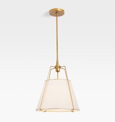 a light fixture with a white shade hanging from it's center point, on a white background