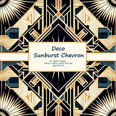 an art deco design with the words, sun burst cheron in gold and black