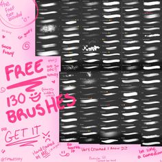 a black and white photo with pink writing on it that says free brushes getty