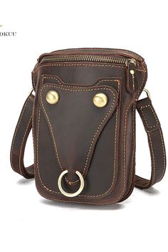 Brown Leather Phone Bag With Large Capacity, Large Capacity Leather Phone Bag For Travel, Travel Brown Chest Bag With Mobile Phone Pocket, Travel Brown Chest Bag With Cell Phone Pocket, Large Capacity Brown Phone Shoulder Bag, Brown Travel Belt Bag, Brown Outdoor Phone Bag, Brown Large Capacity Phone Bag For Daily Use, Large Capacity Leather Phone Pouch