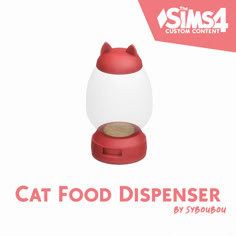 the cat food dispenser is red and white