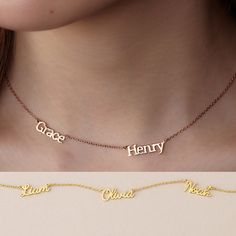 "This dainty and unique necklace can be customized with kids' names, making it a perfect gift for your mom on any special occasion of the year. ► CURSIVE MOTHER NECKLACE * Material: High Quality Solid 925 Sterling Silver * Finishing: Silver, Gold or Rose Gold. * Word limits: up to 12 characters/each name for best visibility. * All of our jewelry are handmade from scratch and packaged with care in our workshop ► HOW TO ORDER & ADD PERSONALIZATION - Select color, number of names and chain leng Dainty Customized Charm Necklaces For Personalized Gifts, Dainty Customized Charm Necklace For Personalized Gift, Customized Dainty Charm Necklace For Personalized Gift, Dainty Customizable Name Necklace For Mother's Day, Customizable Dainty Name Necklace For Mother's Day, Adjustable Custom Name Necklace As Gift For Mom, Customizable Nameplate Charm Necklaces For Personalized Gift, Dainty Customizable Name Necklace For Personalized Gift, Customized Name Necklace As Gift For Mom