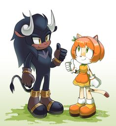 an image of two cartoon characters one with horns and the other with ears pointing at something