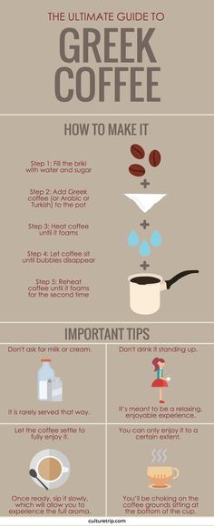 the ultimate guide to greek coffee infographic poster with instructions on how to make it