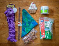 craft supplies laid out on a wooden table