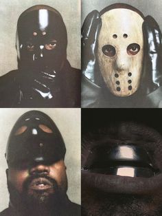 four different images of the same person wearing a mask