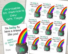 printable st patrick's day gift tags with rainbows and pot of gold