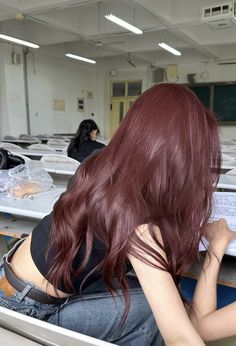 French Bob With Bangs Red Hair, Crown Of Hair Dyed, Burgundy Hair Blowout, Light Raspberry Brown Hair, Basic Hair Color Ideas, Hair For Light Brown Hair, Colors To Dye Your Hair Brown Skin, Auburn Purple Hair Color, Light Cherry Cola Hair