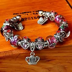 Removable Ends Adjustable Charm Bracelet Multicolor Heart Beads Charm Bracelet, Valentine's Day Multicolor Charm Bracelet, Textured Bracelet, Silver Diamond Bracelet, Crown Charm, Heart Crown, Yellow Bracelet, Jewelry Purple, Faux Pearl Bracelet