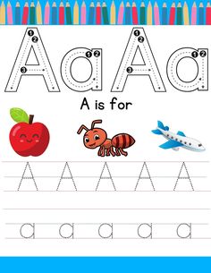 the letter a is for an apple and antelope worksheet with pencils