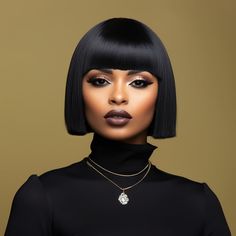 12 Inch Natural Black Short Bob Wig With Bangs For Black Women Wigs With Bangs For Black Women, Layered Bob Hairstyles For Black Women, Straight Cut Bob, Black Bob Wig, Quick Weaves, Straight Bob Wig, Bob Wig With Bangs, Short Straight Bob, Big Braids