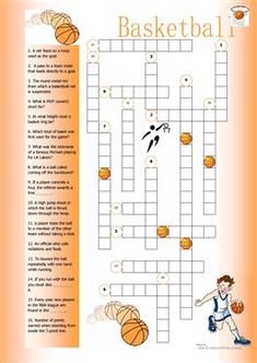 a crossword puzzle with basketball players and words on the page, which includes an orange background