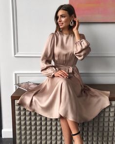 Chique Outfits, Casual Party Dresses, Elegant Party Dresses, Khaki Dress, Casual Stylish, Summer Party Dress, Slim Dresses, Mid Dresses, Loose Dress