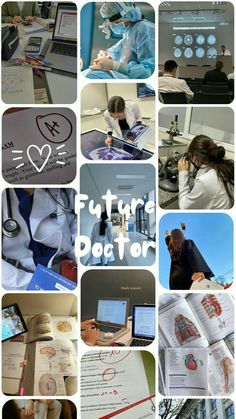 the collage shows many different pictures of people working on laptops and writing in notebooks