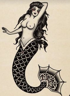 a drawing of a mermaid with an umbrella on it's tail and the word, tattoo