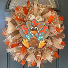 a wreath that has a turkey on it