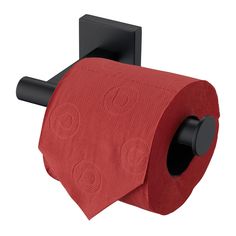 a red and black toilet paper holder