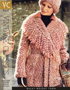 VINTAGE 70's KNIT | Bulky "Fringed Wrap" Cardigan | PDF Instant Upload Pattern Fringed Jacket, Knitting Terms, Christmas Pageant, Fringe Cardigan, Cardigan Sweater Coat, Wrap Jacket, Vintage Knitting Patterns, Fringe Jacket, Knitted Coat