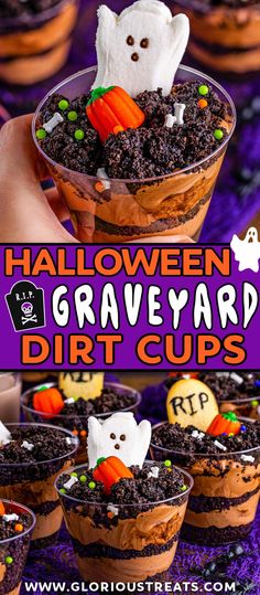 halloween graveyard dirt cups with candy in them