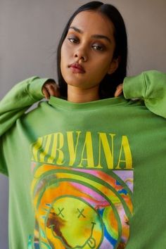 Green Fits, Tees For Women, Cotton Fleece, Oversized Sweatshirt, Nirvana