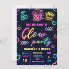 neon glow party flyer for madison's glow party