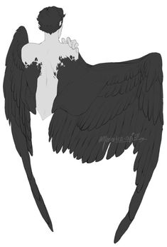 a drawing of an angel with black wings