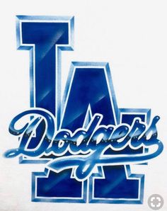 the los angeles dodgers logo is shown in blue and white ink on a white background