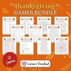 thanksgiving games bundle for kids and adults with free printables on the front page