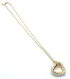 About This Piece: Metal: 18k Yellow Gold Measurements:Chain: 26mm x 26mmLength: 16" Width: 2mm Weight: 25.3 grams Stones: 46x Diamonds: .60ct Hallmarks: DY 750 T3376oole Formal Heart Pendant Necklace With Chain, Formal Heart-shaped Necklace With Chain, Heart-shaped Yellow Gold Necklace With Box Chain, Yellow Gold Heart-shaped Necklace With Box Chain, Yellow Gold Heart Necklace With Box Chain, Valentine's Day Yellow Gold Box Chain Necklace, Large Heart, David Yurman, Buying Jewelry