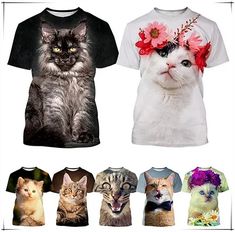 Petrelsay Super Cute 3D Cat Printed Men's Cool T-shirt Fashion Couple Top Casual Crew Neck T Shirts Short Sleeve Men Women Streetwear Tees Streetwear Tees, Women Streetwear, Sleeve Men, Fashion Couple, Printed Sleeves, Streetwear Women, Shirt Fashion, Cat Print, Top Casual