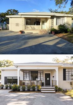 before and after photos of a white house