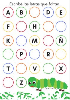 the letter worksheet with an image of a green cater and letters on it