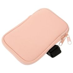 a pink case with a black strap