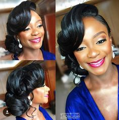 Wedding hair Bridesmaid Black Women, Black Women Prom Hairstyles, Black Bridesmaids Hairstyles, Black Brides Hairstyles, Bride Hairstyles Updo, Bridal Hair Updo, Bridesmaid Hair Down