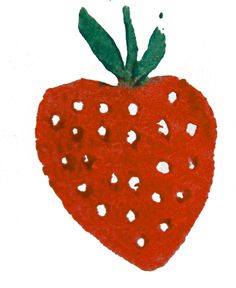 a drawing of a red strawberry with white dots